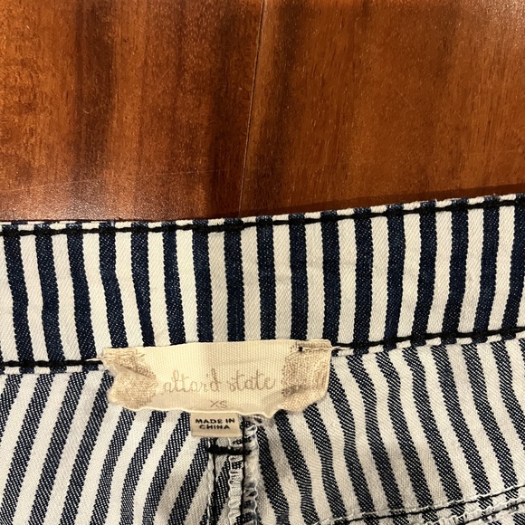 Altar'd State Blue White Jeans Flare Bell Bottom Pants Striped Frayed 70s Sz XS - Picture 2 of 9